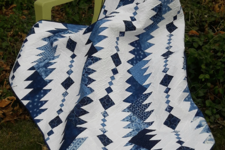 quilt in various blue colors