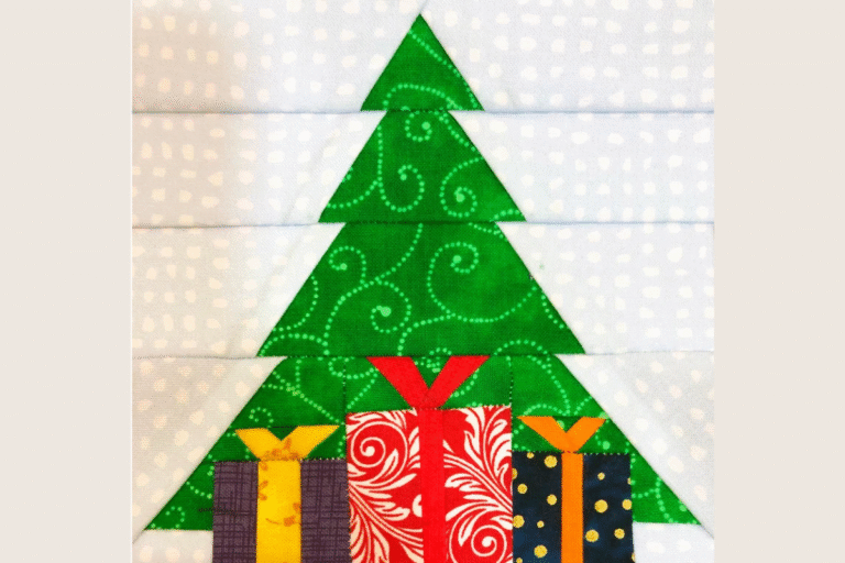 Christmas tree quilt block with presents