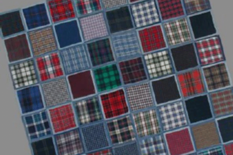 denim quilt pattern with scraps of fabric and recycled jeans