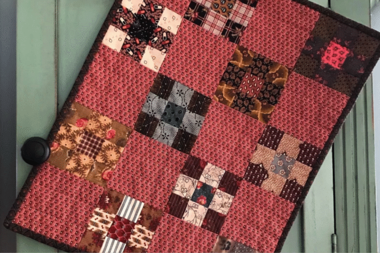 nine patch quilting ideas for dolls in mauve color