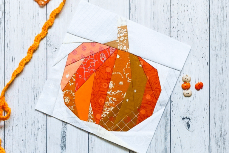 pumpkin fall quilt block ideas in orange