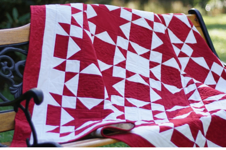 red quilt pattern with red and white fabric