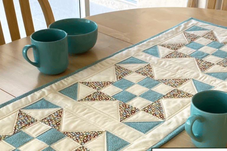 blue and brown quilted table runner pattern